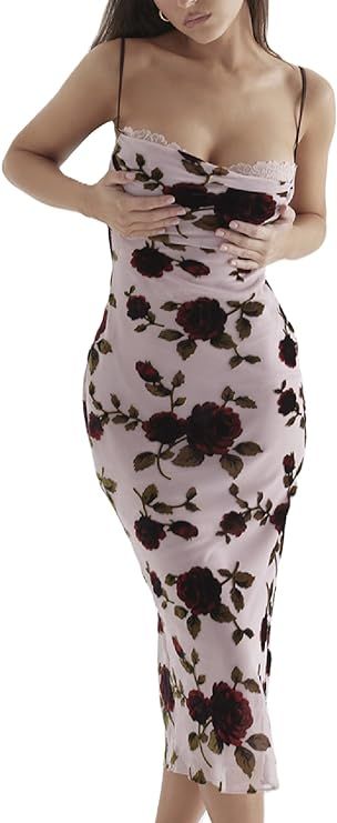 Women Hollow Twist Front Maxi Dress Backless Cutout Midi Long Dress Bodycon Spaghetti Strap Dress... | Amazon (US)
