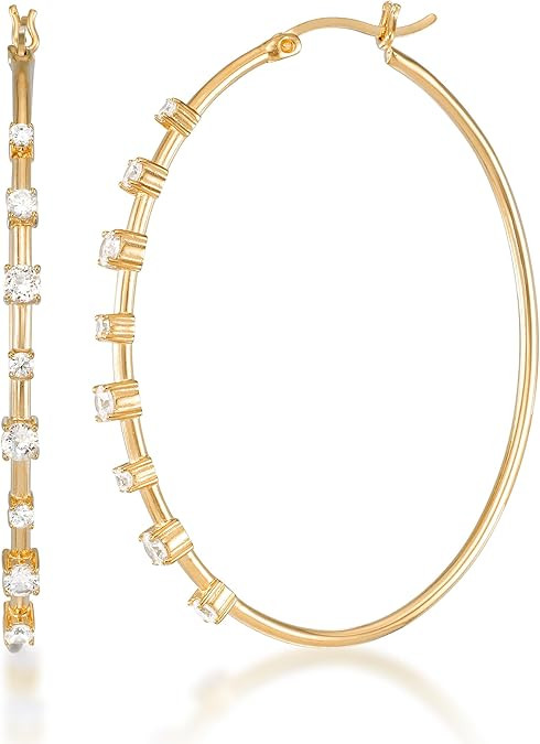 2 CT. T.W. Simulated Diamond Multiple Solitaire Oval Hoop Earrings | Amazon (US)