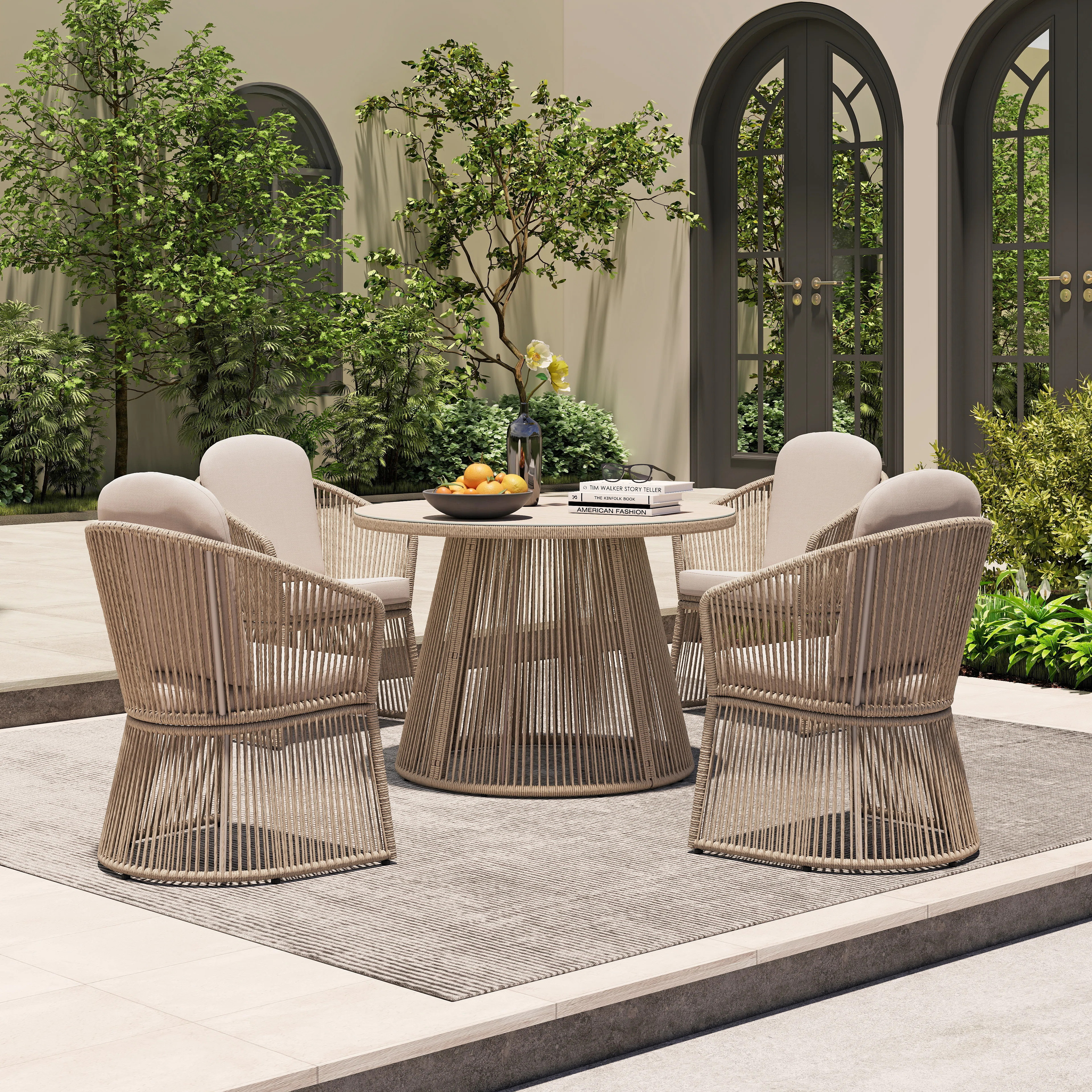 Outdoor Round 4 - Person 43.3" Long Dining Set With Cushions | Wayfair North America