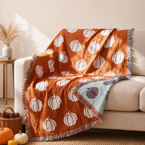 Mixweer Pumpkin Woven Blanket Fall Autumn Soft Tapestry Pumpkin Blanket for Sofa Couch Bed Decora... | Amazon (US)