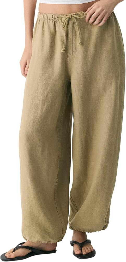 Hixiaohe Womens Casual Linen Balloon Pants Drawstring Elastic Cuff Hem Baggy Wide Leg Pants Loung... | Amazon (US)