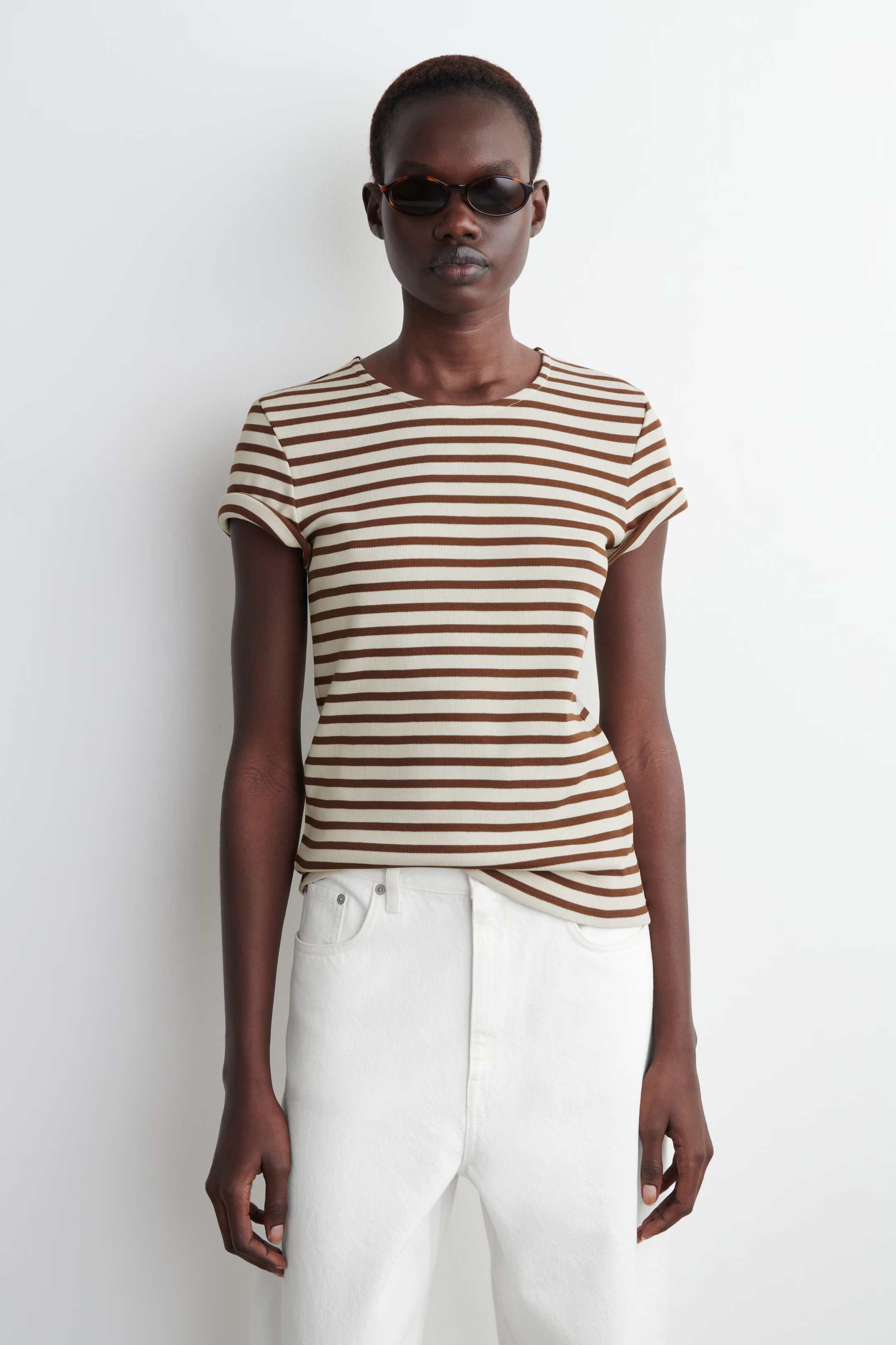 SHRUNKEN SLIM RIBBED T-SHIRT - WHITE / STRIPED | COS | COS UK