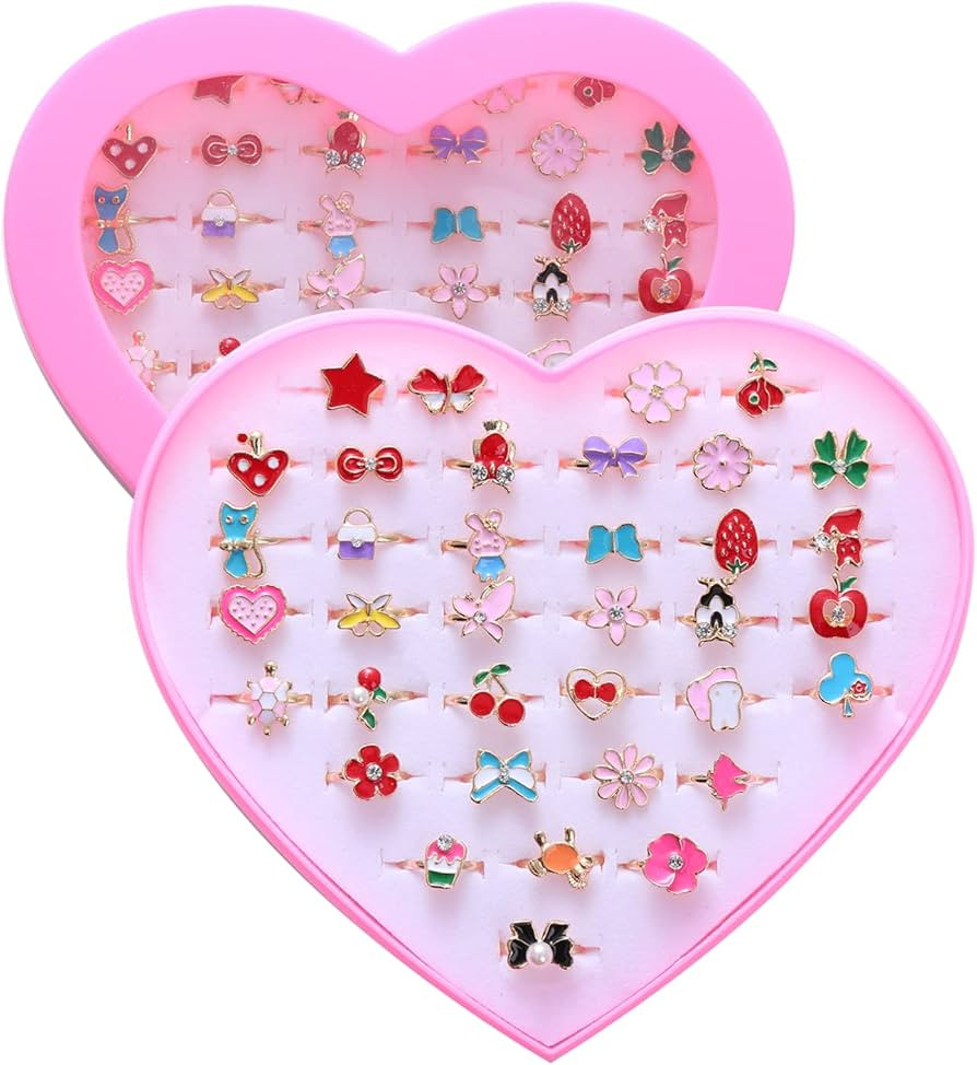 36pcs Little Girl Alloy Jewelry Rings, Adjustable, No Duplication Kids Play Ring in Box,Pretend a... | Amazon (US)