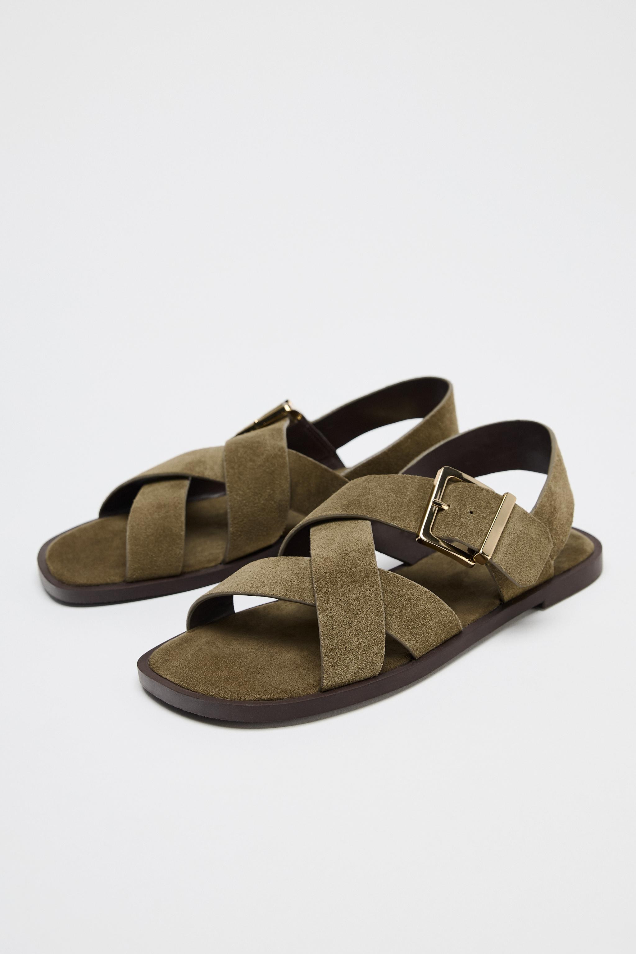 FLAT SUEDE STRAP SANDALS | Zara US
