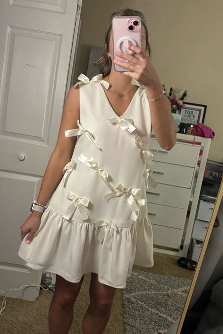 TREND ALERT: everything bows! 
 this dress is so perfect and is possibly the cutest dress i’ve ever seen! i had to grab it!! 
this is so good for all my brides too!!
i’m wearing a small! i think they only have smalls left, but they may restock!

#dress #white #brides #bridal #bows #easter #church #dresses #trendy

#LTKU #LTKworkwear #LTKbeauty