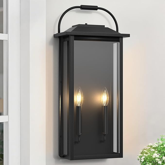 Large Size Dusk to Dawn Outdoor Wall Light, 24 Inch Exterior Wall Sconce 2-Light, Modern Matte Bl... | Amazon (US)