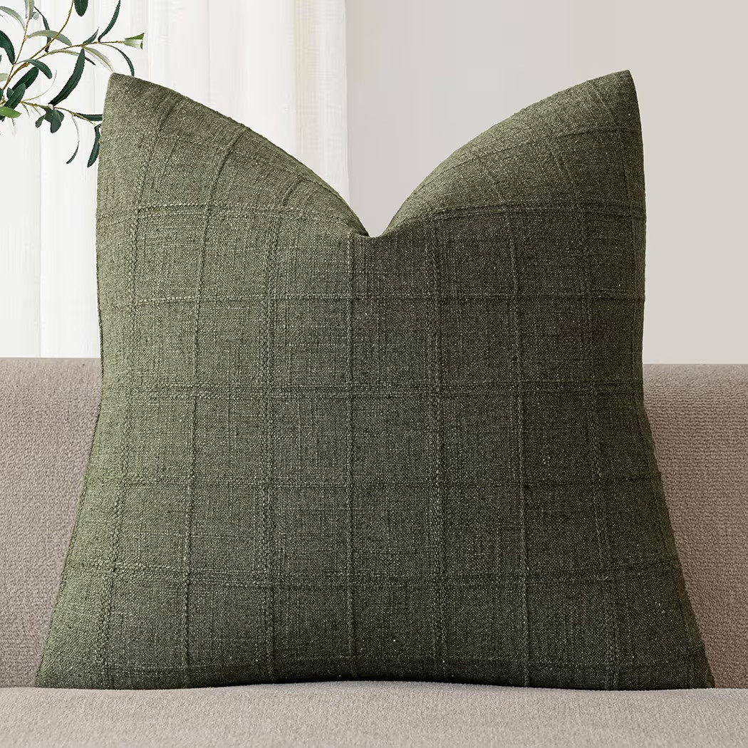 Foindtower Set of 1 Decorative Linen Check Throw Pillow Cover Neutral Farmhouse Vintage Cushion C... | Amazon (US)