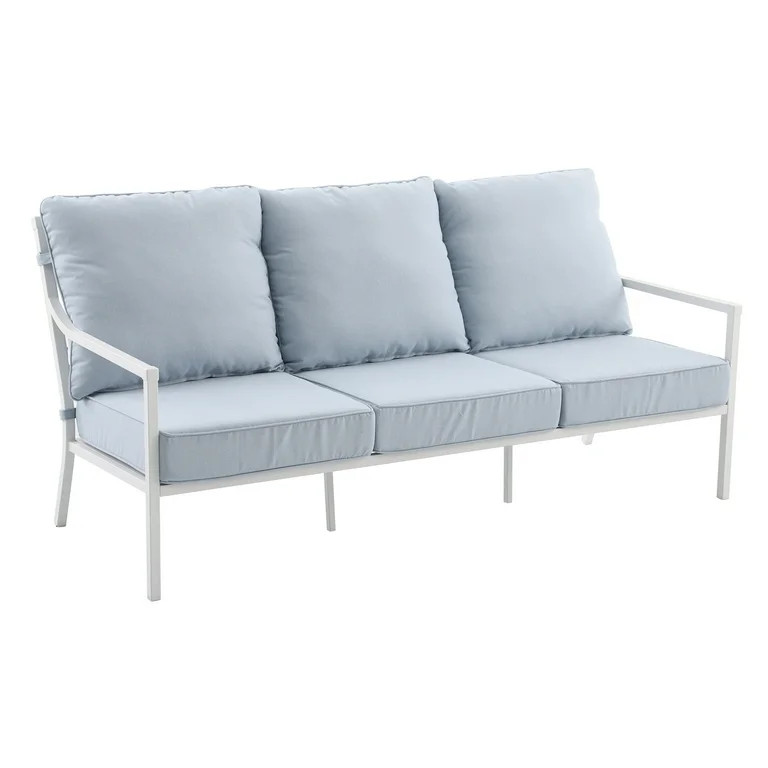 My Texas House Cambria Steel Outdoor Sofa, White/Blue | Walmart (US)