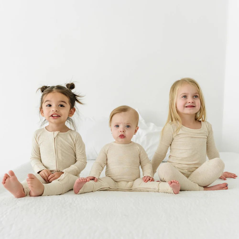 Heather Oatmeal Ribbed Two-Piece Pajama Set | Little Sleepies