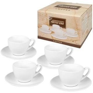 Konitz 4-Piece White Coffee Bar #8A Porcelain Coffee Cup and Saucer Sets Gift Boxed | The Home Depot