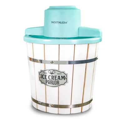 Nostalgia 4-quart Parlor Wood Bucket Electric Ice Cream Maker - White & Aqua | Wayfair North America