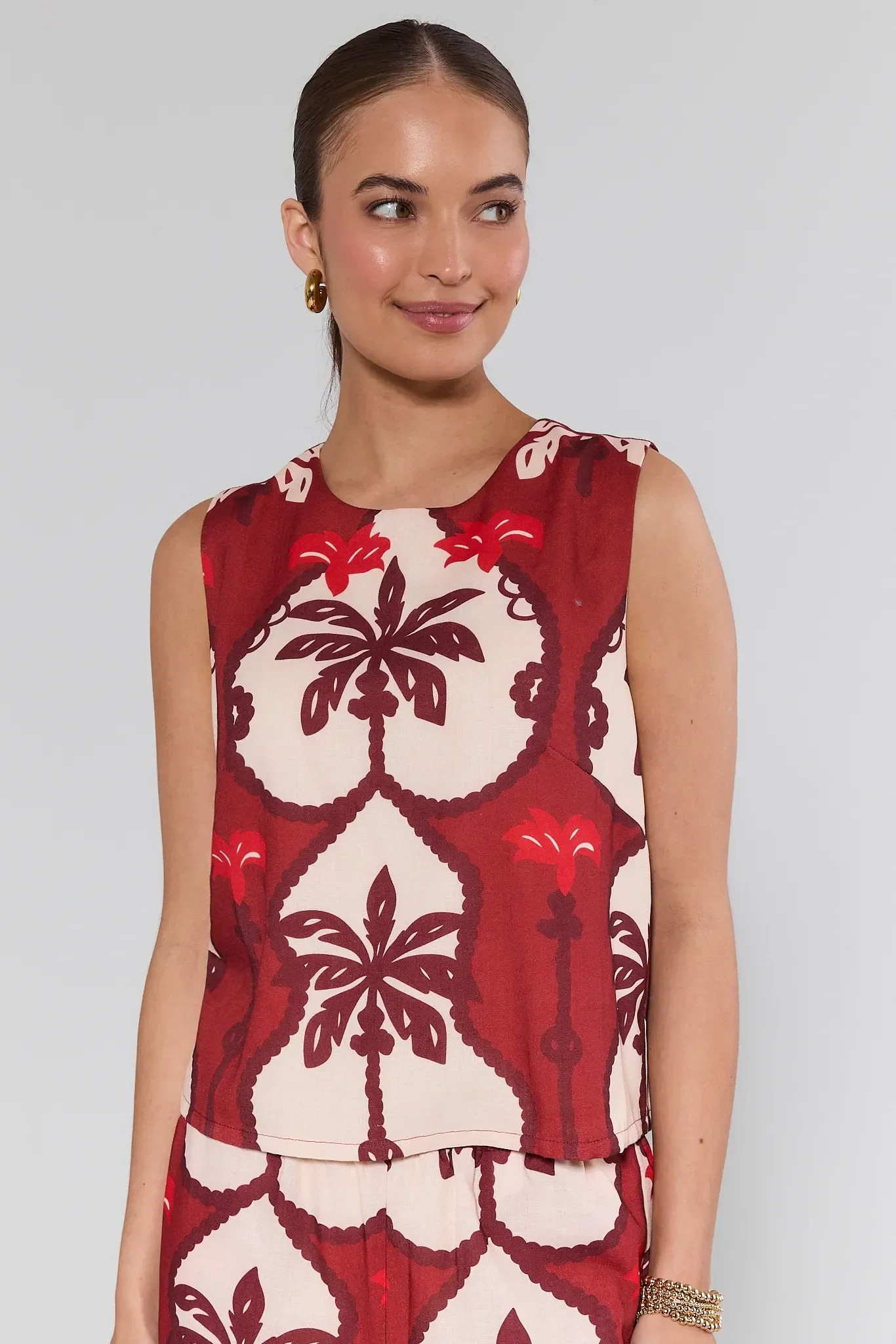 Celine Maroon Printed Tank Top | Avara