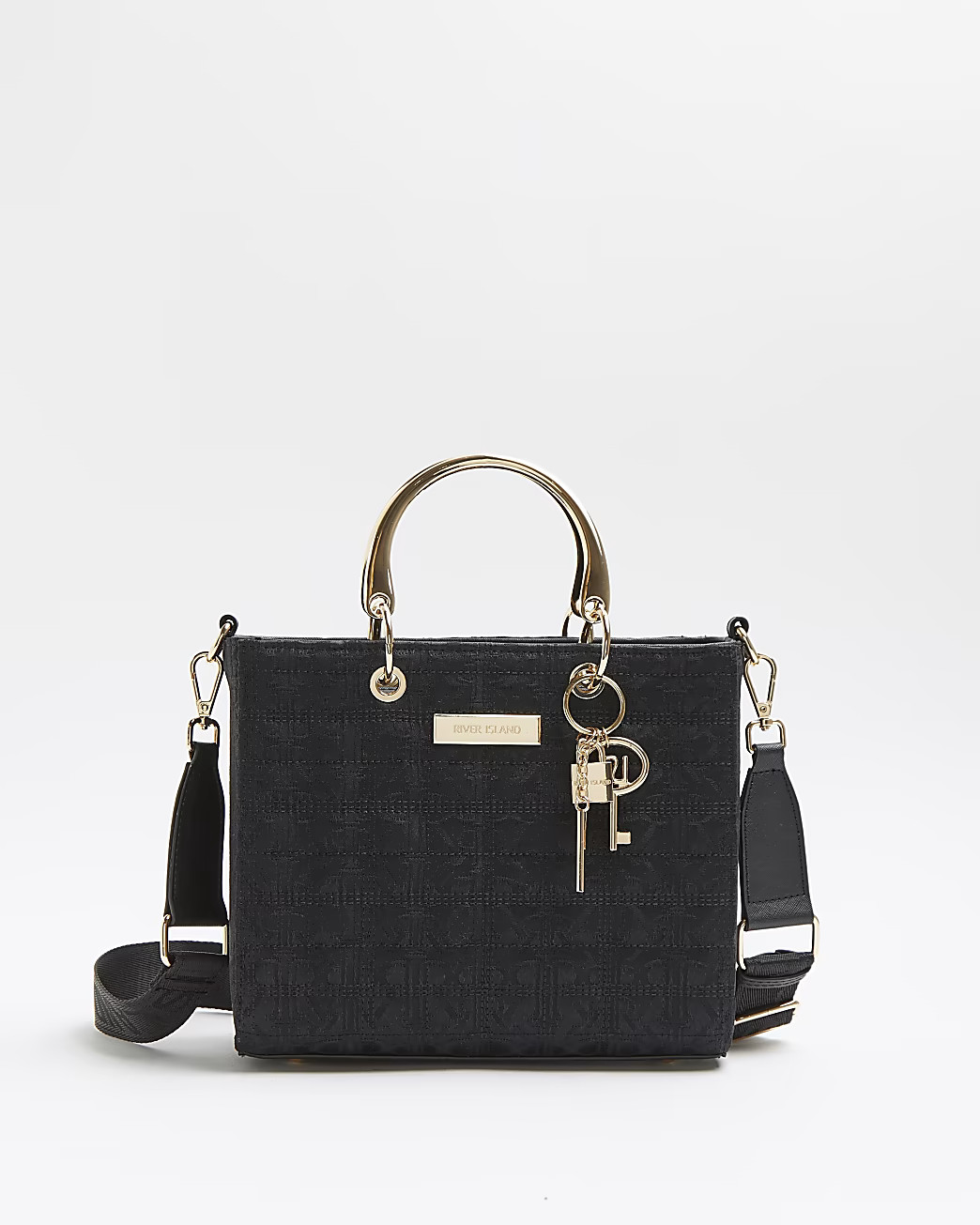 Black embroidered jacquard tote bag | River Island (UK & IE)