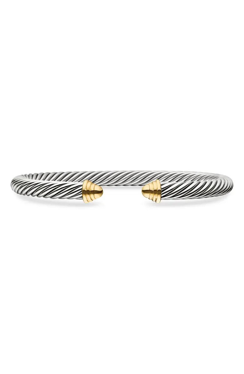 Classic Cable Bracelet in Sterling Silver with 14K Yellow Gold Domes, 5mm | Nordstrom