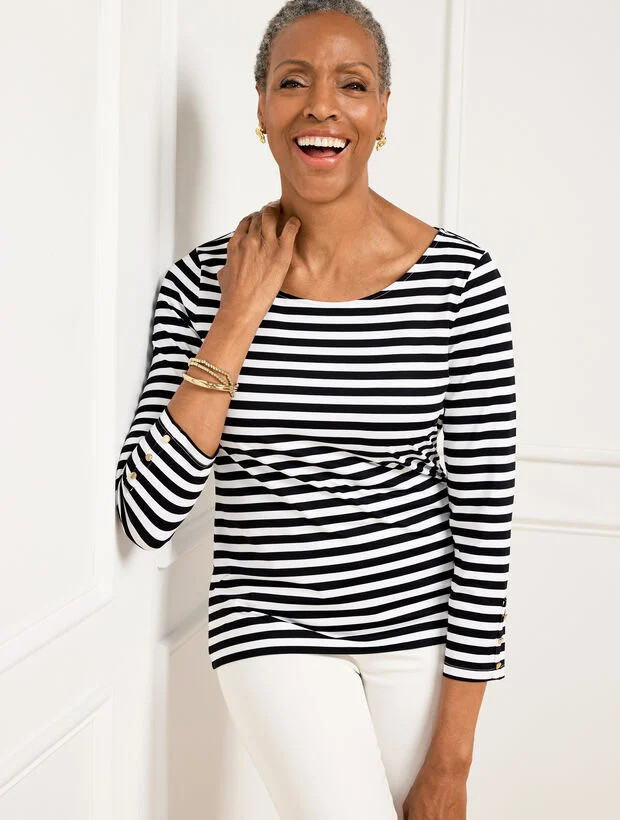 Talbots Effortless Jersey Ballet Neck Top - Oceanic Stripe | Talbots