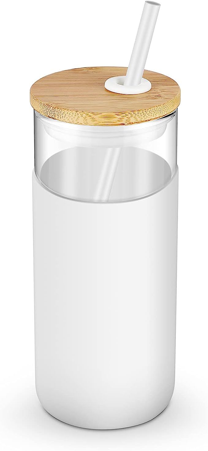 tronco 20oz Glass Tumbler Straw Silicone Protective Sleeve Bamboo Lid - BPA Free | Amazon (US)