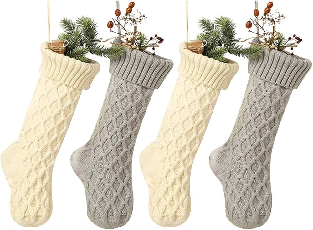 Free Yoka Christmas Stockings Cable Knit Argyle Xmas Stockings 18 Inches Large Size Personalized ... | Amazon (US)
