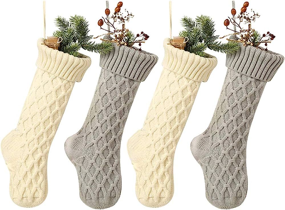 Free Yoka Christmas Stockings Cable Knit Argyle Xmas Stockings 18 Inches Large Size Personalized ... | Amazon (US)