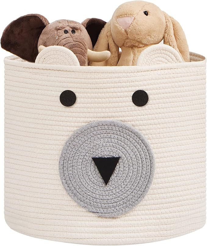 Baby Laundry Basket, Cotton Rope Storage Basket, Toy Basket, Cute Bear Basket with Handles, Nurse... | Amazon (US)