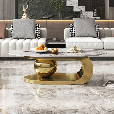 FONTOI 49.2 Inches Oval Marble Texture Coffee Table Living Room Luxury Center Table Sofa Table with Stainless Steel Base, Gold, 49.2"* 27.6"*15.8" | Target