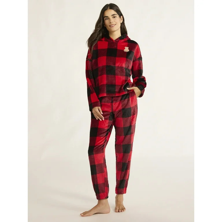 Joyspun Women's Plush Hoodie and Joggers Pajama Set, 2-Piece, Size XS-3X | Walmart (US)
