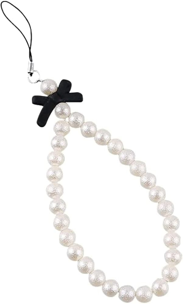 White Mobile Phone Lanyard Universal Phone Chain Black Bow White Pearl Beaded Phone Lanyard Wrist... | Amazon (US)