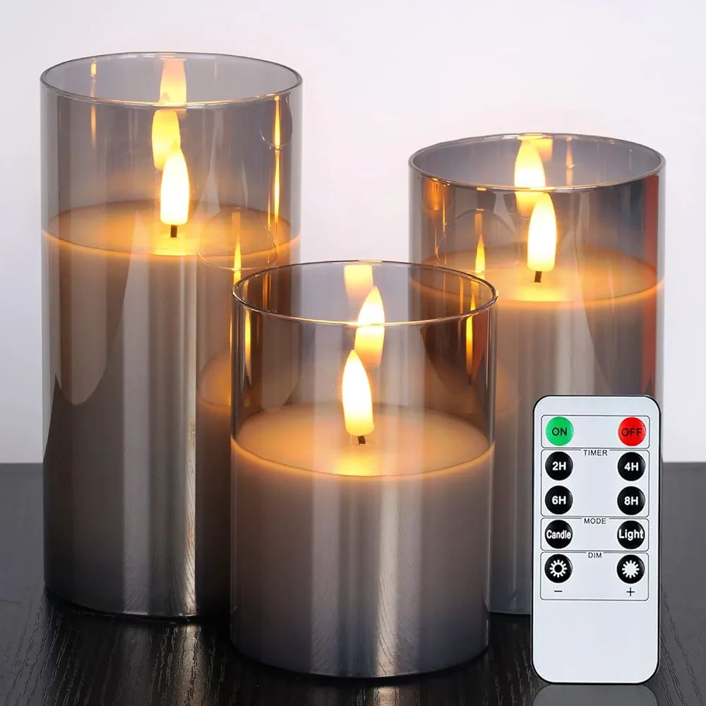 Amagic Glass Flameless Candles, Battery Operated Candles, LED Pillar Candles with Remote Control ... | Amazon (US)