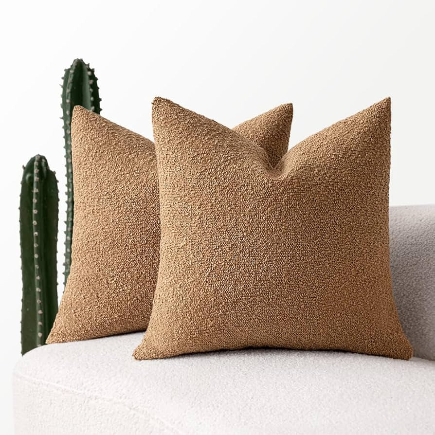 MIULEE Set of 2 Brown Throw Pillow Covers 20x20 Inch Decorative Couch Pillow Covers Textured Bouc... | Amazon (US)