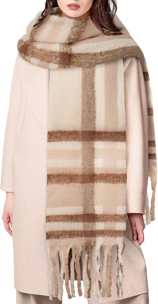 Winter Scarf for Women Large Chunky Plaid Scarves Oversized Thick Soft Blanket Scarfs Warm Tassel... | Amazon (US)