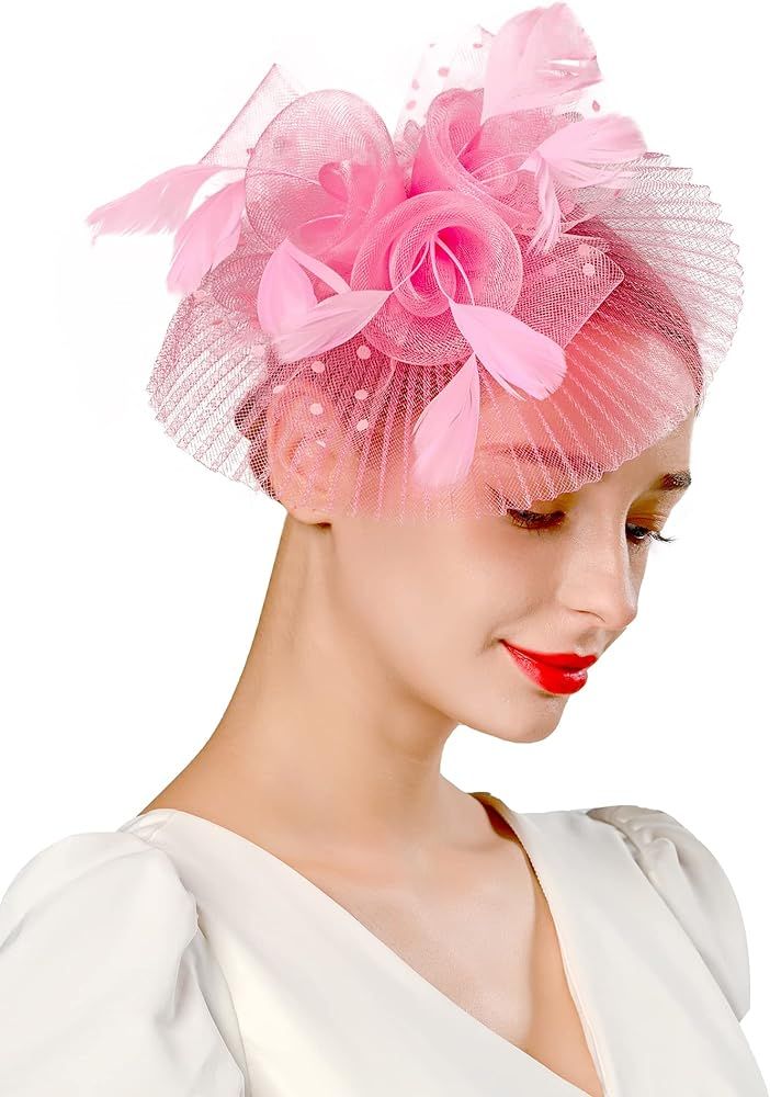FELIZHOUSE Fascinators for Women Tea Party Hat Headband Derby Wedding Church Bridal Cocktail Feat... | Amazon (US)