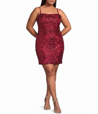 B. Darlin Spaghetti Strap Square Neck Tie Back Sequins Bodycon Dress - 21W | Dillard's