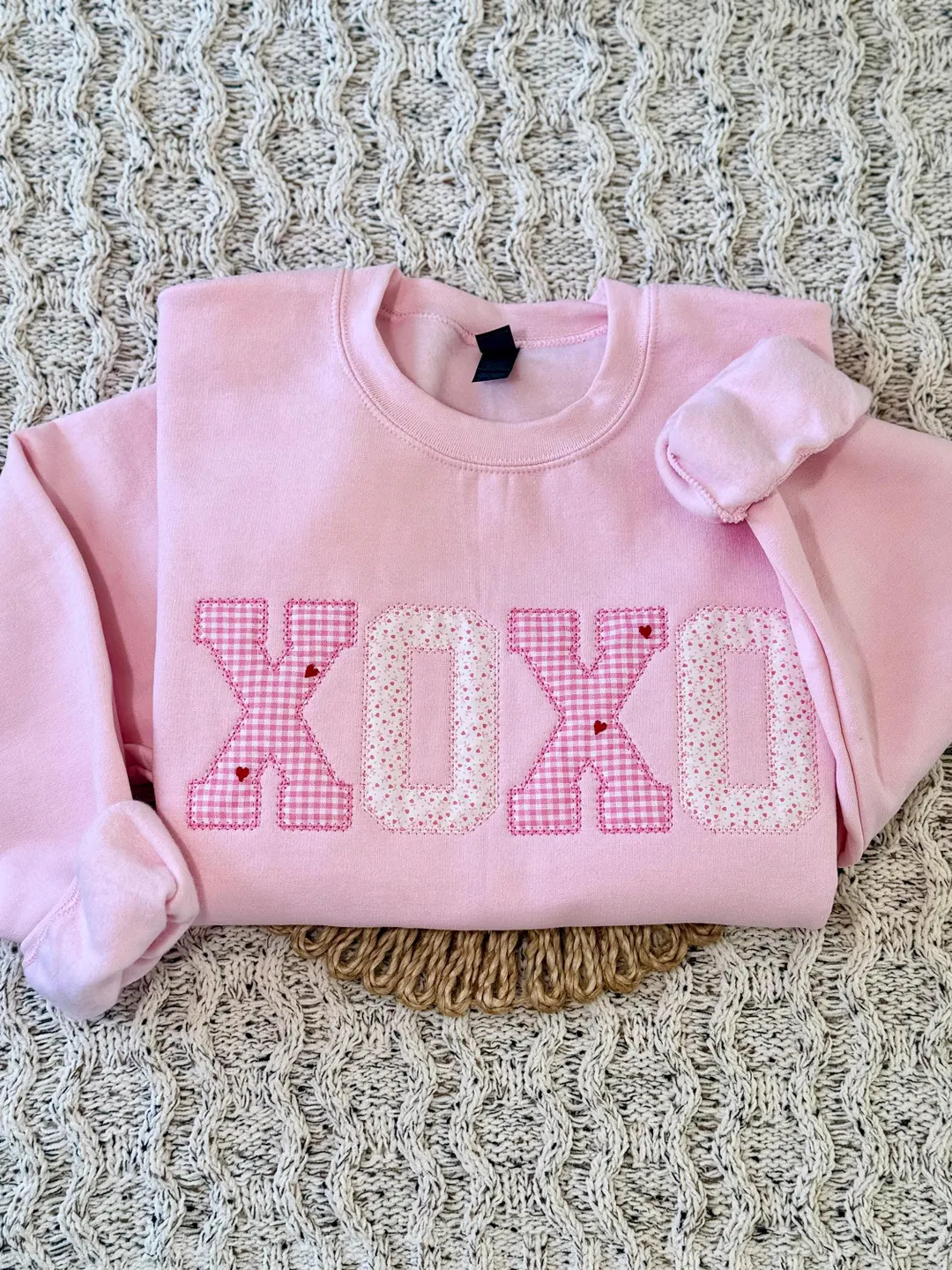 XOXO Valentines Day Embroidered Sweatshirt, Pink Hearts Valentines Sweater, Vintage Hearts Crewne... | Etsy (US)
