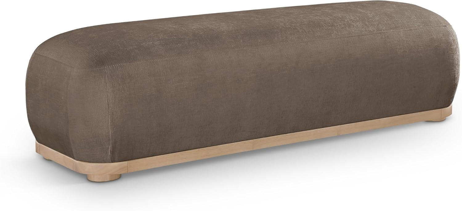 Meridian Furniture 22087Brown Calum Collection Mid-Century Modern Bench with Soft Brown Chenille Fabric and Rich Natural Finished Solid Wood, 60" W x 20" D x 17" H, Brown | Amazon (US)
