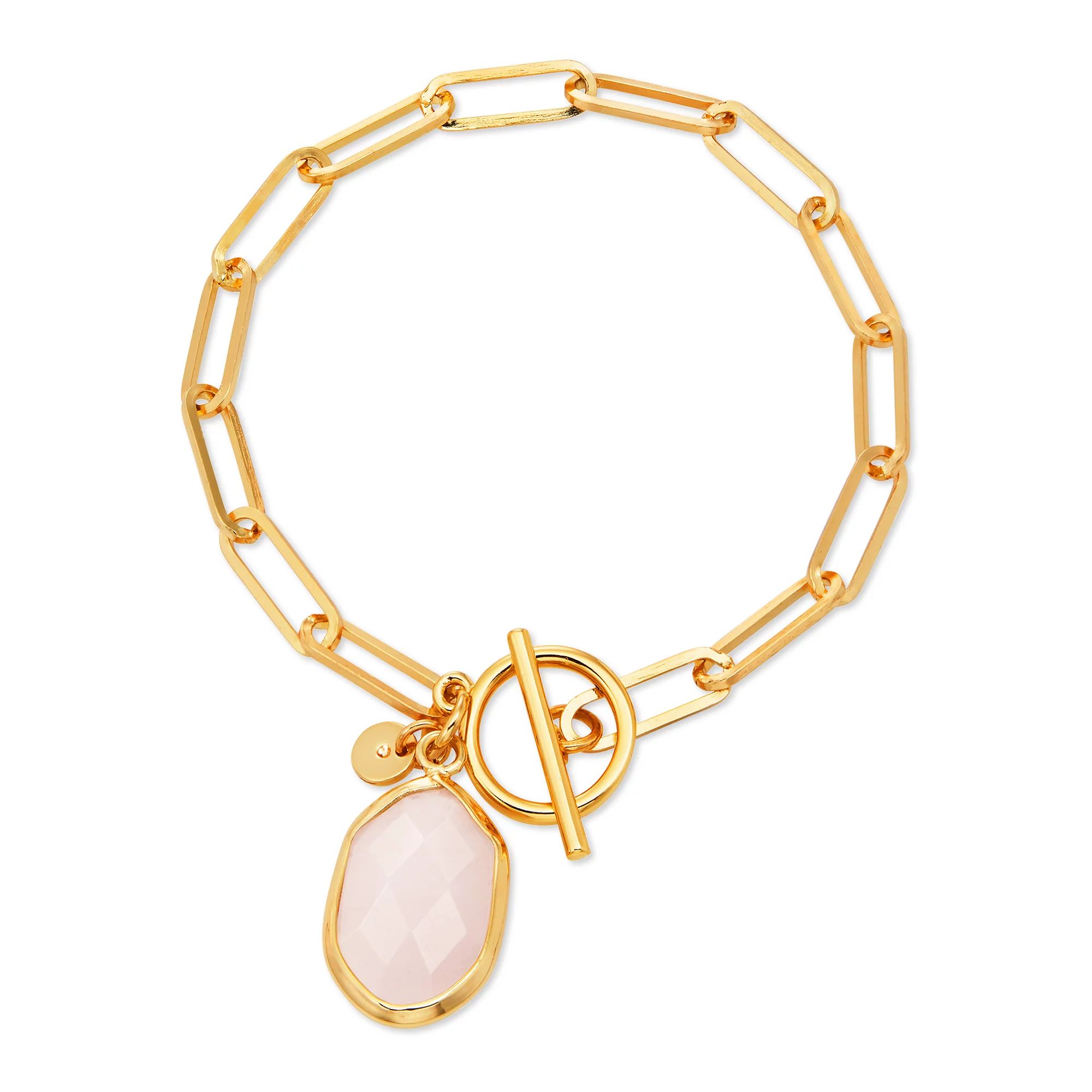 Scoop 14K Gold Flash-Plated Paper Link Chain Toggle Bracelet with Genuine Rose Quartz Stone Charm | Walmart (US)