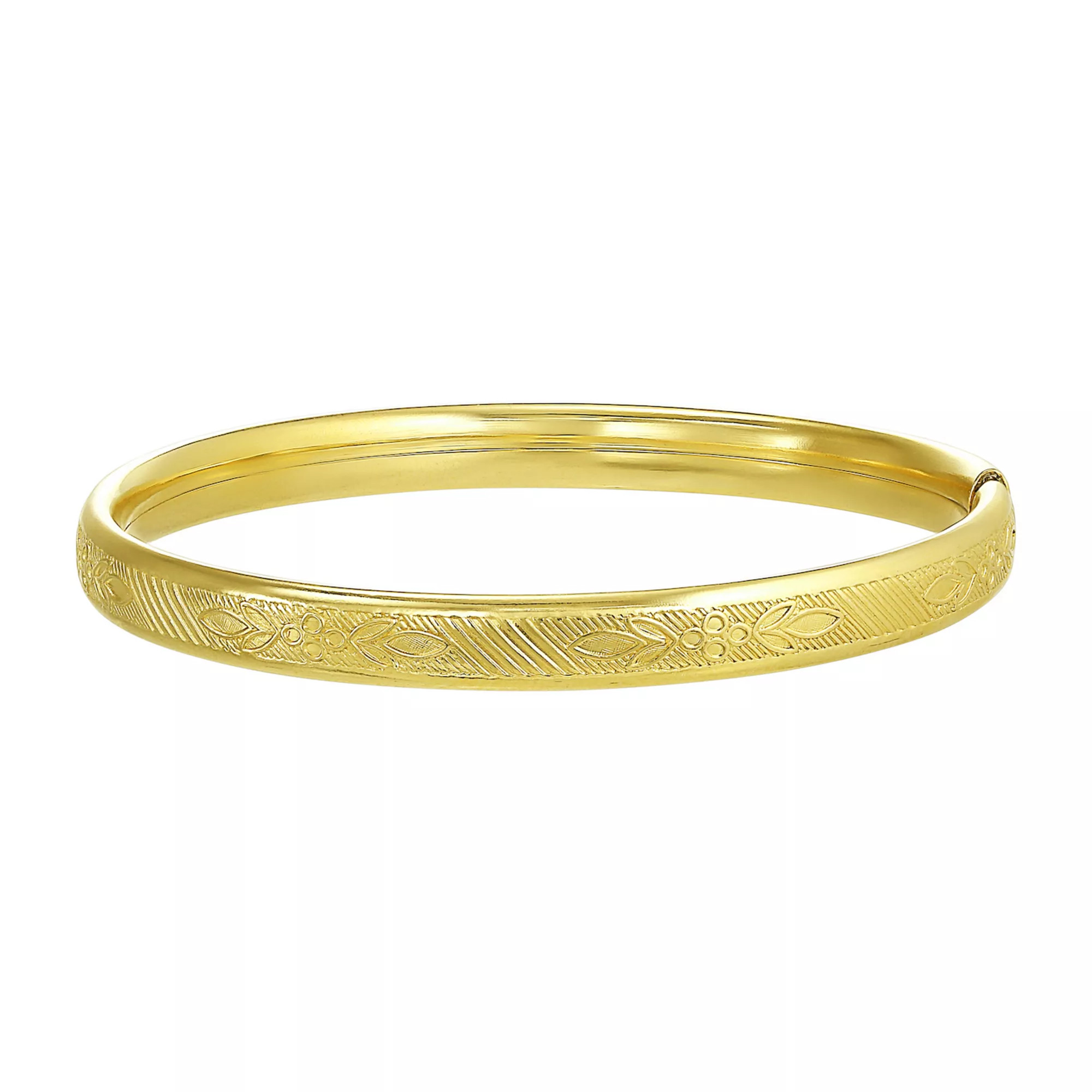 Charming Girl 14k Gold Filled Flower Etched Bangle Bracelet | Kohl's