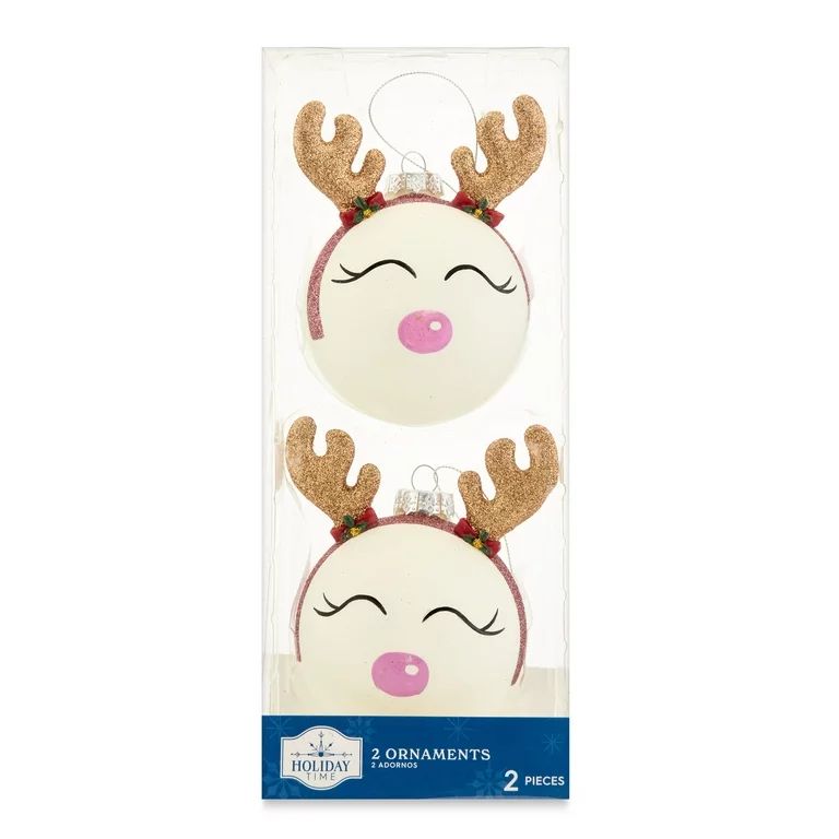 Holiday Time 2pk Glass Reindeer Ornament | Walmart (US)