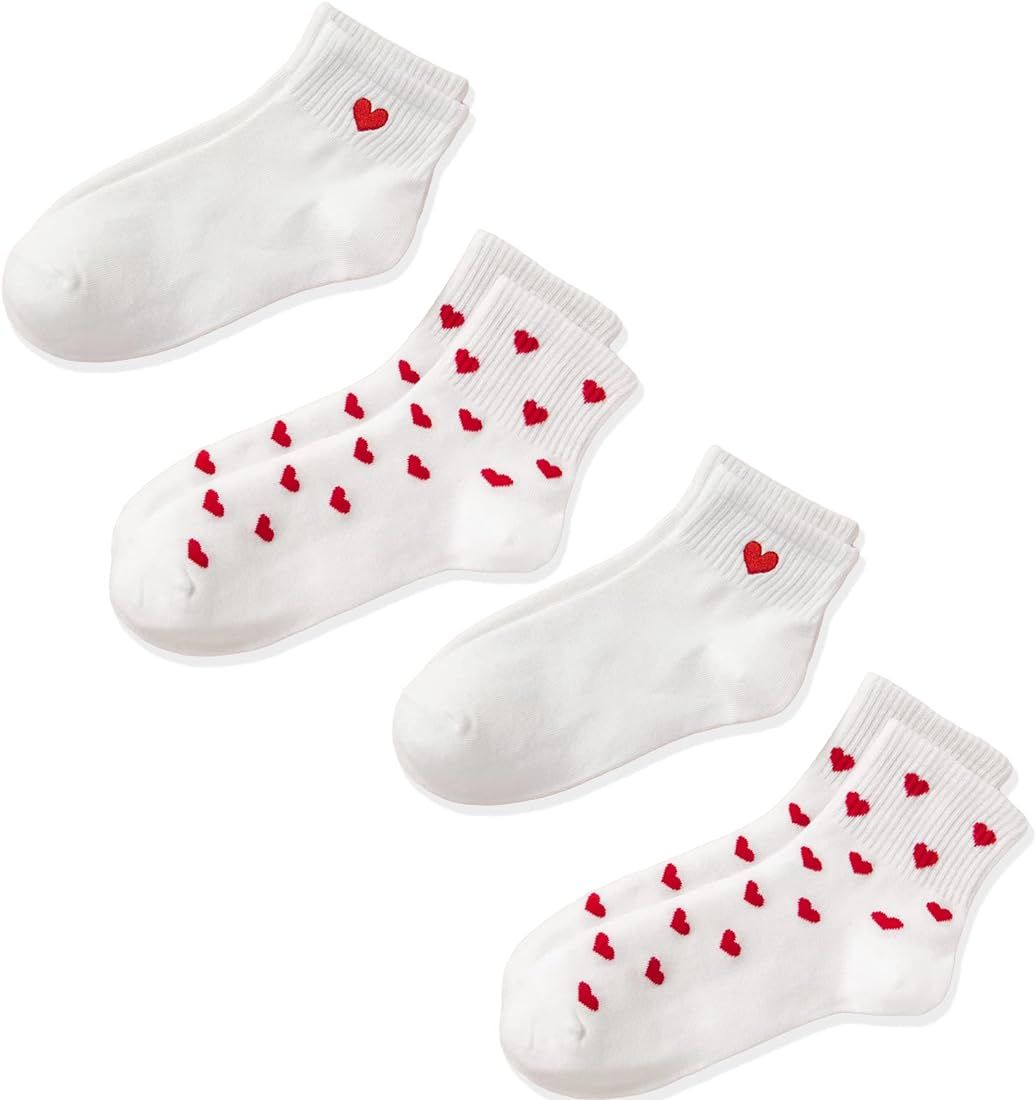 CHUNFO Cute Heart White Red Ankle Women Socks Frilly Fun Bear Pattern Long Crew Novelty Aesthetic... | Amazon (US)