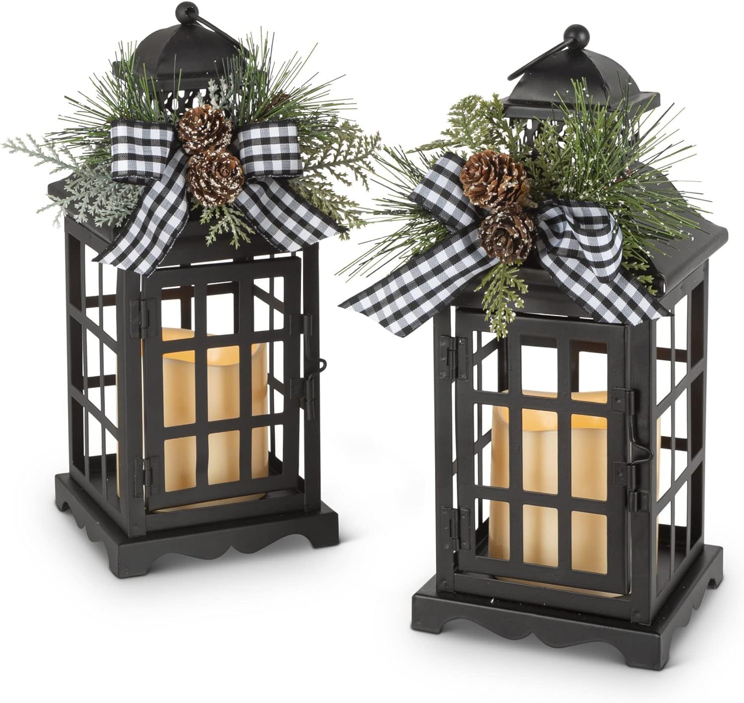 Orchid & Ivy Set of 2 10.5-Inch Rustic Black Metal Christmas Holiday Lanterns w/ Flameless LED Ca... | Amazon (US)