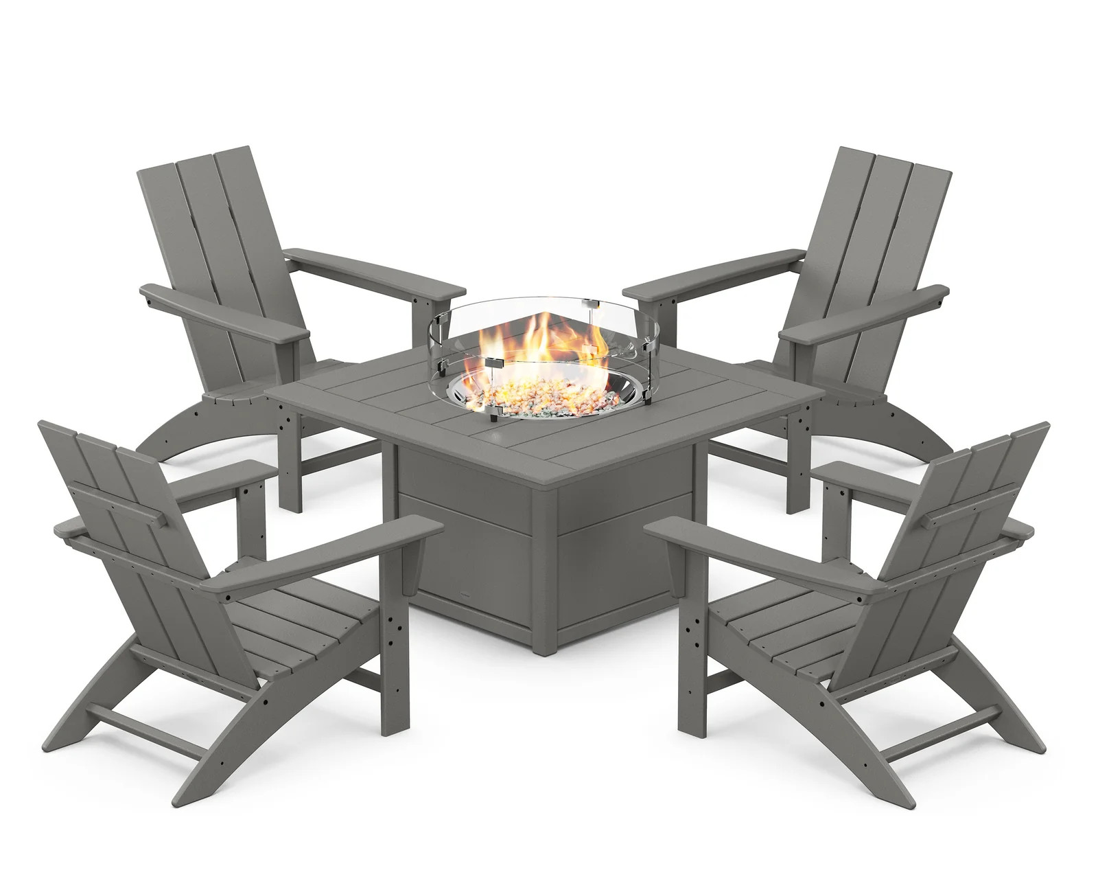 Modern 5-Piece Adirondack Chair Conversation Set with Fire Pit Table | POLYWOOD