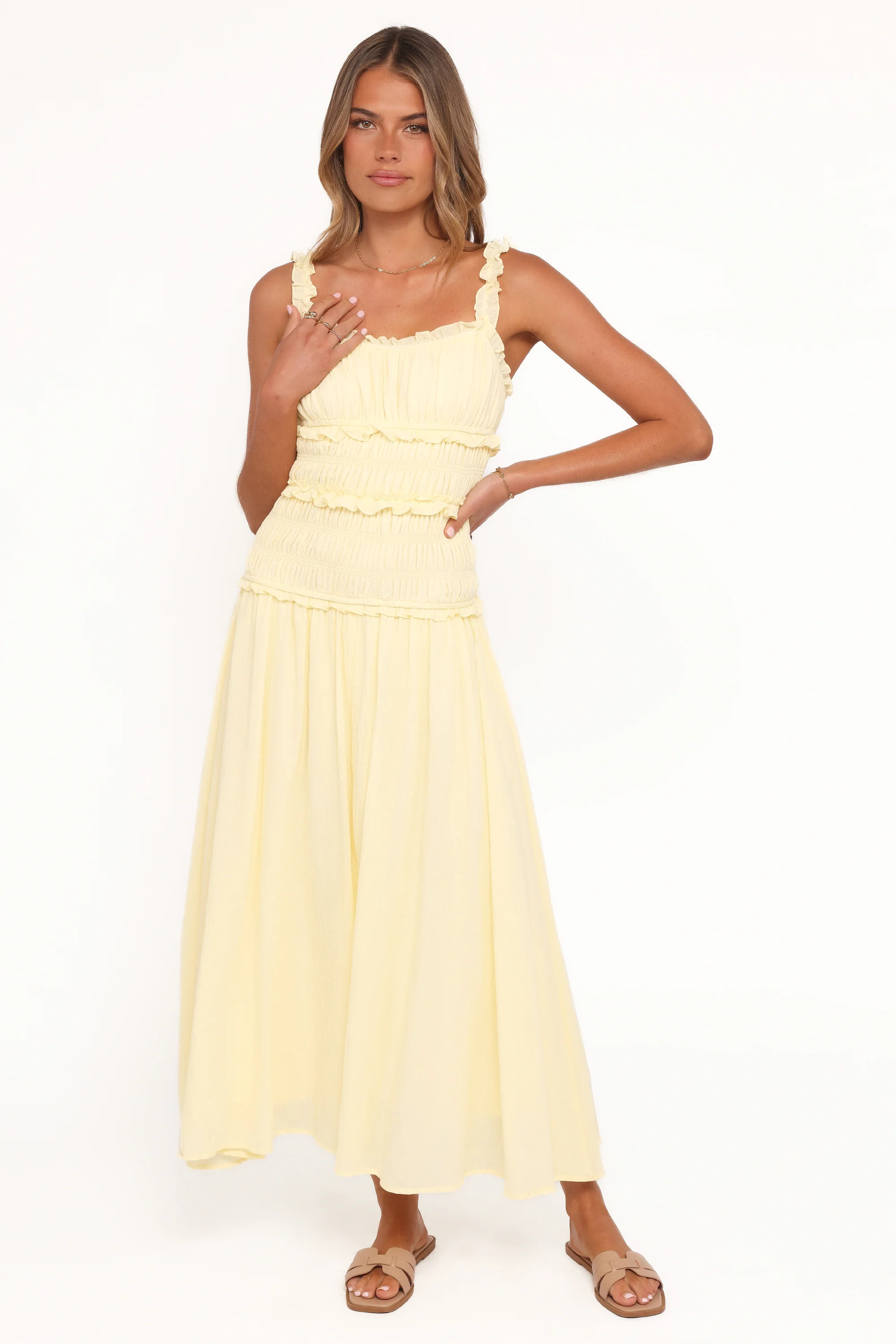 Enola Gather Midi Dress - Yellow | Petal & Pup (US)