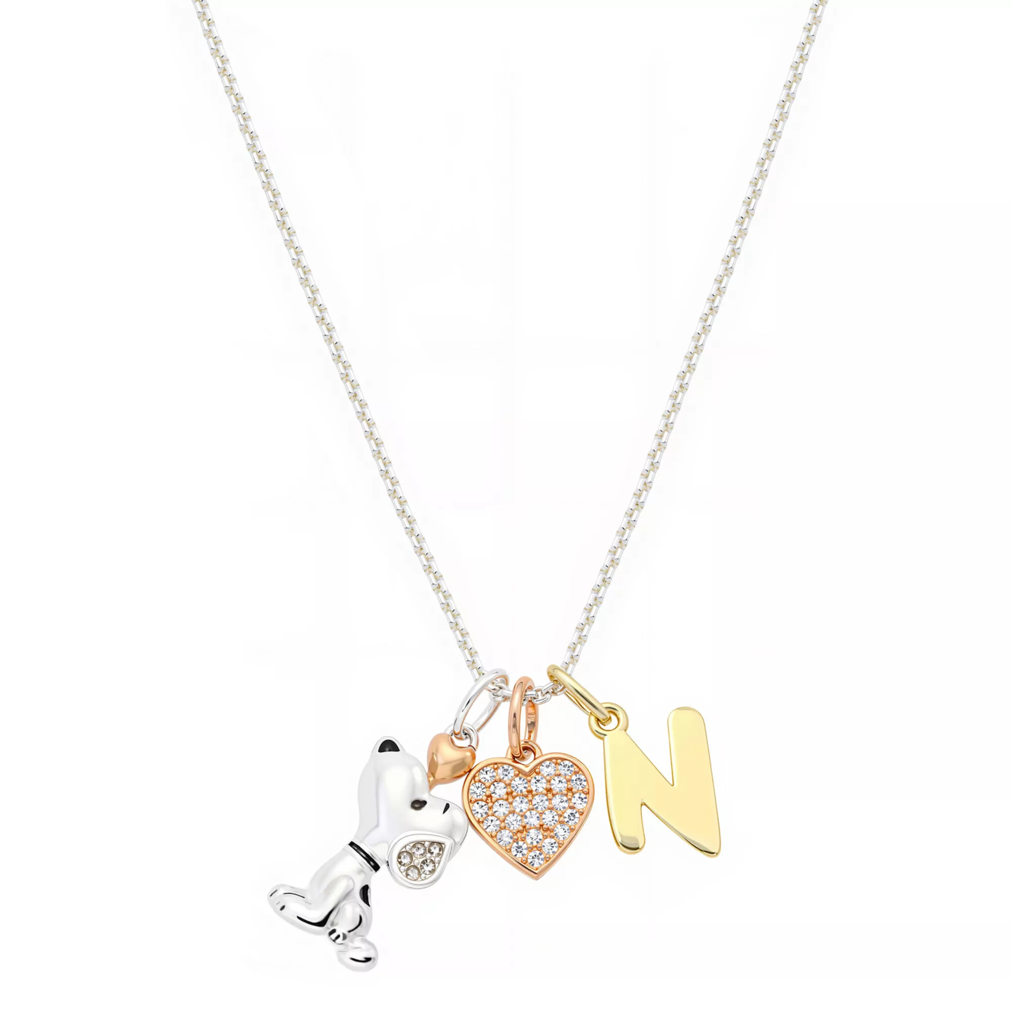Peanuts Snoopy Silver Plated Cubic Zirconia Heart & Initial Charm Pendant Necklace | Kohl's