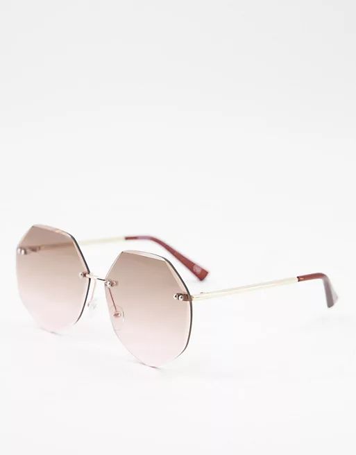 ASOS DESIGN oversized 70s rimless bevel sunglasses in pink fade lens | ASOS (Global)