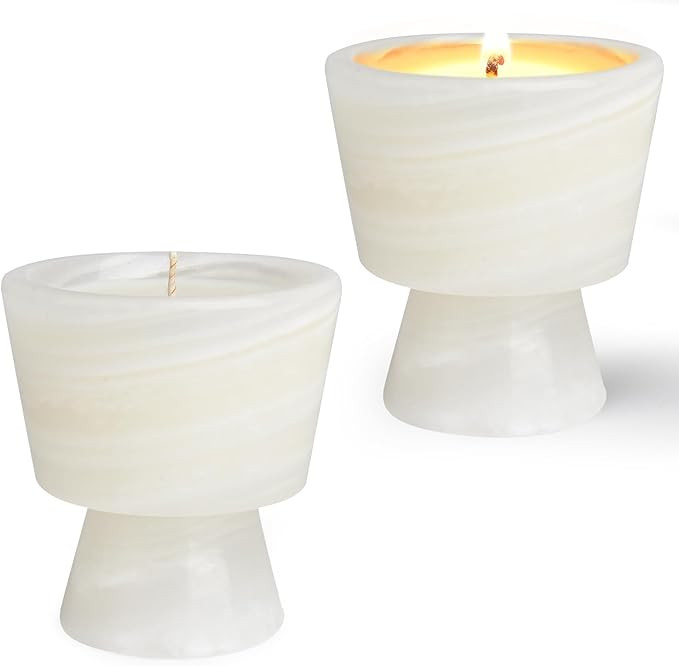 Translucent Stone Candle | Hanndcrafted Marble Container |Warm Glow Home Decor |1 Set | Soy Wax |... | Amazon (US)