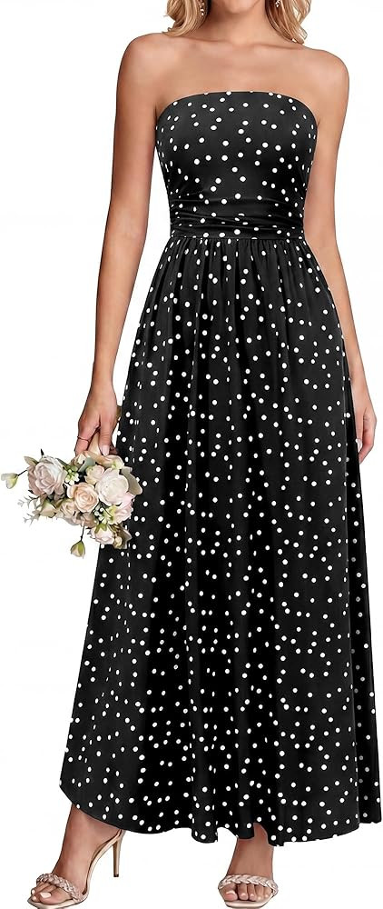 BTFBM Summer Maxi Dresses for Women 2026 Strapless Tube Top Floral Spring Wedding Guest Dress Bea... | Amazon (US)