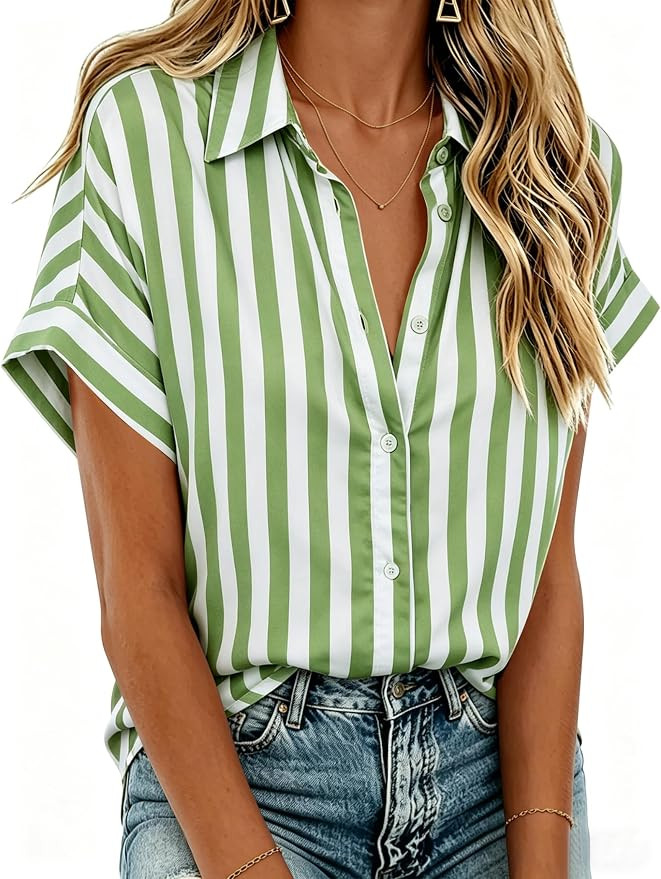 Women Button Down Shirts Short Sleeve V Neck Blouses Casual Tops 2026 | Amazon (US)