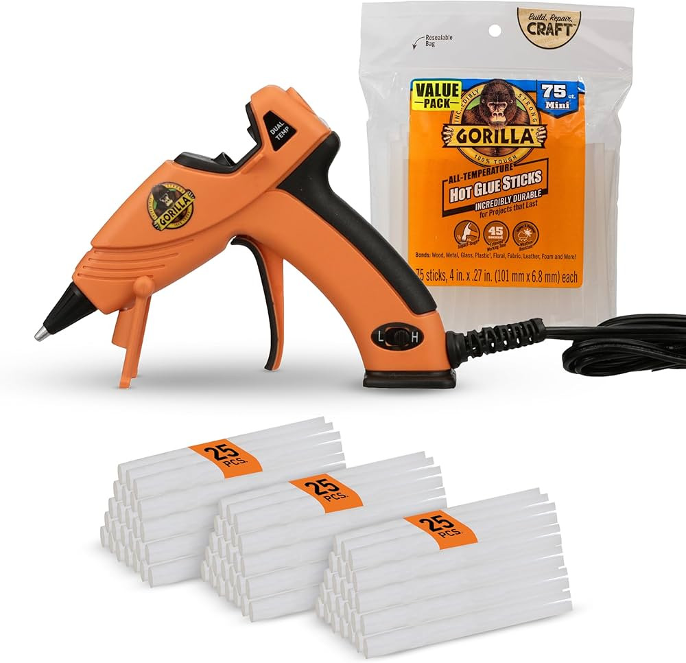 Gorilla Dual Temp Mini Hot Glue Gun Kit with 75 Hot Glue Sticks, Precision Nozzle, and Easy Squee... | Amazon (US)