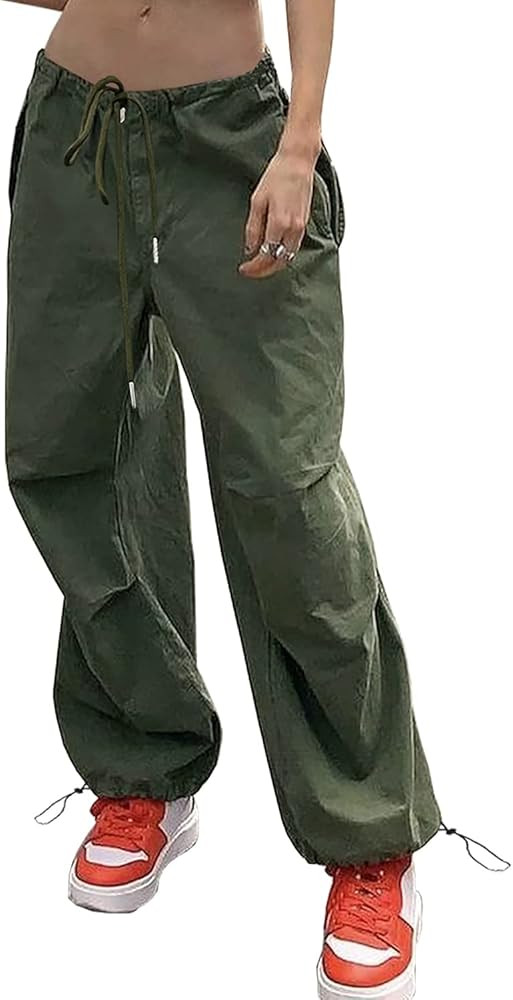 Parachute Y2K Cargo Drawstring Baggy Pants for Women, Low Rise Empyre Jeans, Low Waisted Harajuku Vi | Amazon (US)