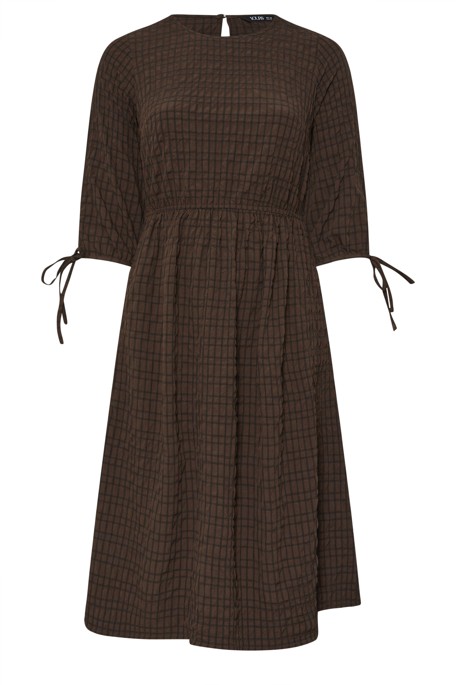 YOURS Plus Size Chocolate Brown Textured Check Midaxi Dress | Yours Clothing UK