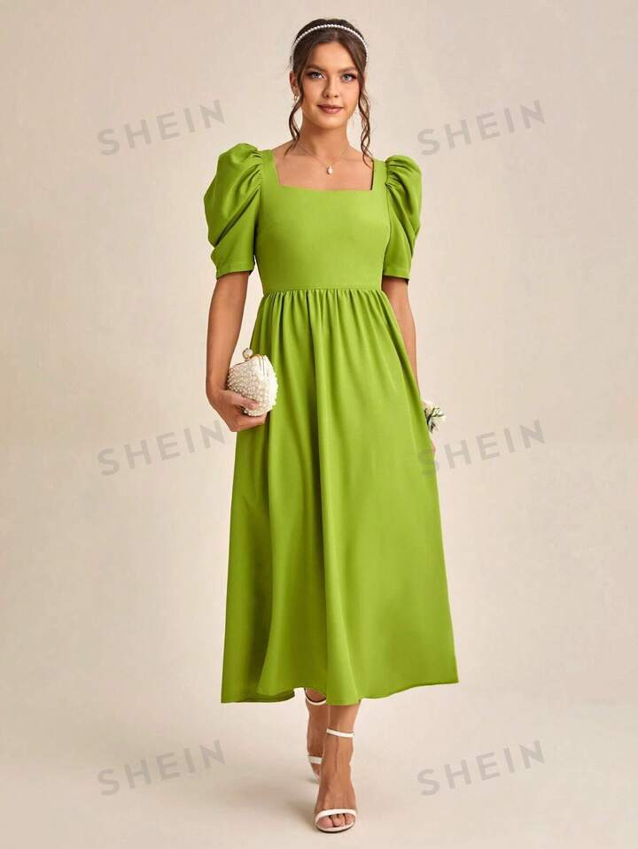 SHEIN Belle Square Neck Puff Sleeve Dress | SHEIN