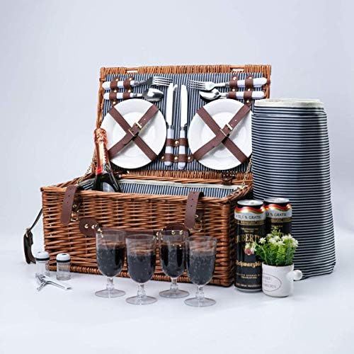 Arkmiido Wicker Picnic Basket Sets for 4,Willow Hamper Cutlery Service Kit with Insulated Cooler ... | Amazon (US)